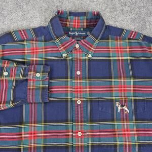Ralph Lauren Shirt Mens Large Plaid Scottie Dog Embroidered Blake Oxford Cloth